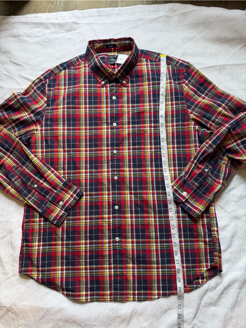 J. Crew Red Plaid Button-Down Shirt with Navy and Yellow